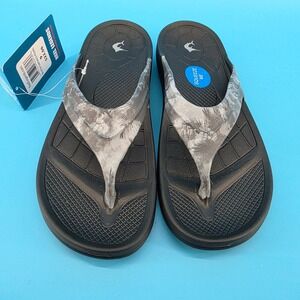 Reel Legends Unisex Flip Flop Sandals Black Smoked Pearl Palm‎ Leaf Size 9 NEW